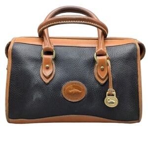 DOONEY & BOURKE Vintage Black and Tan Leather Satchel Bag W/Keychain